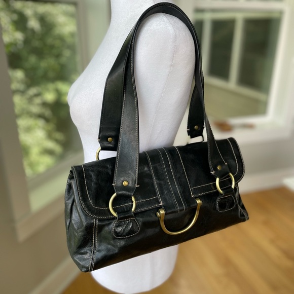 Vintage Y2K Apt. 9 Black Aged Brass Shoulder Bag Purse - Picture 3 of 10